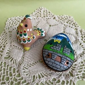 Vintage hand painted and handmade clay whistles